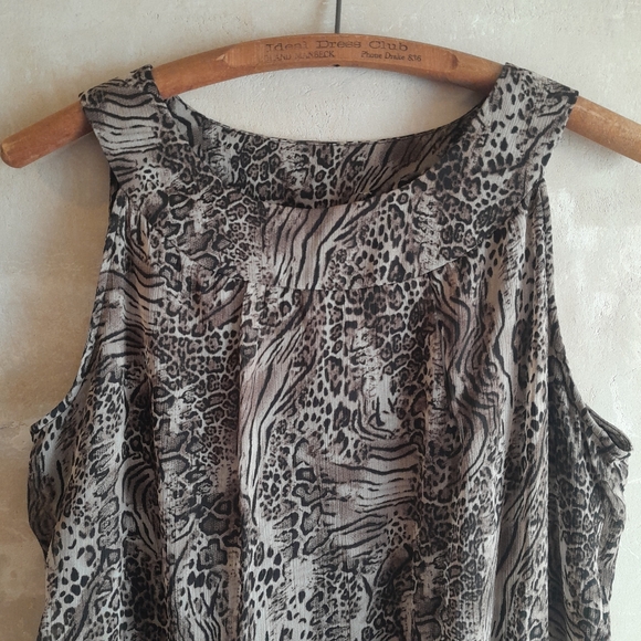 305a. brown vintage First Option leopard print sleeveless blouson y2k top, M - Picture 5 of 8